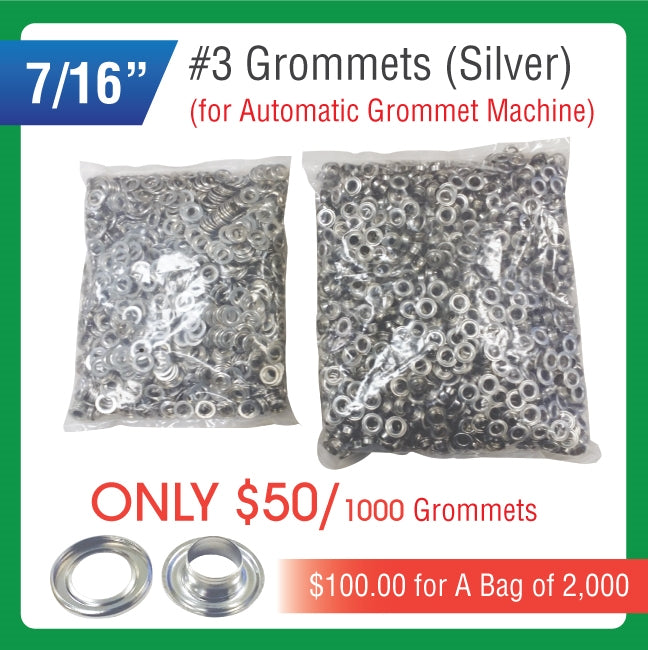 #3 Grommets - 7/16" - Silver Color - for Automatic Grommet Machine (2000 pieces)