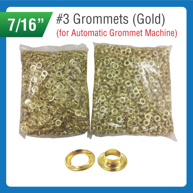 #3 Grommets - 7/16" - Gold Color - for Automatic Grommet Machine (2000 pieces)