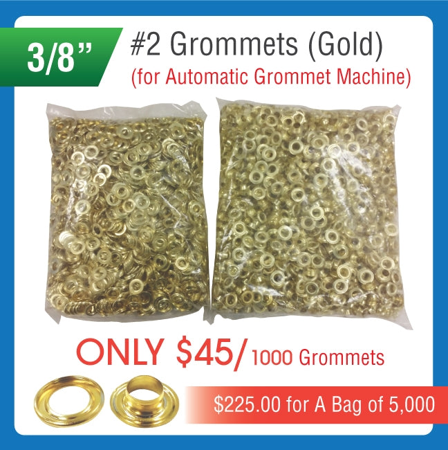 #2 Grommets - 3/8" - Gold Color - for Automatic Grommet Machine (5000 pieces)