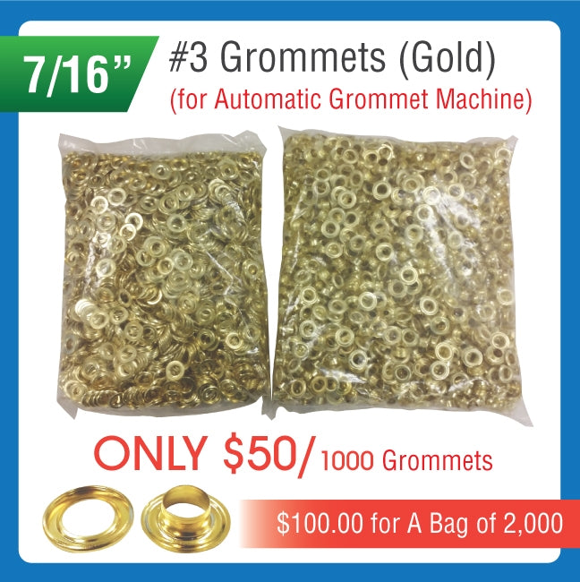 #3 Grommets - 7/16" - Gold Color - for Automatic Grommet Machine (2000 pieces)