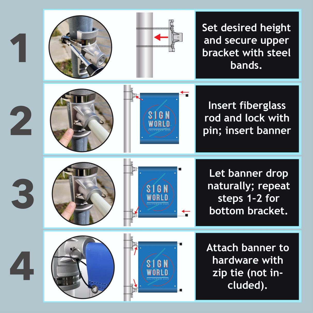 Street Pole Banner Brackets 36" with 36" x 48" Vinyl Banner